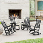 LUE BONA Outdoor Rocking Chairs Set of 4, Weather Resistant HDPS Poly Rocker Chairs, 350lb Heavy Duty, Oversized Porch Rocker for Adult, High Back Smooth Rocking Chairs for Outdoor & Indoor, Gray