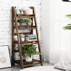 Yaheetech Foldable Ladder Shelf Wooden Plant Stand Indoor Outdoor Shelves No Assembly Flower Display Multi-Functional Shelves Outdoor Storage Shelf for Living Room/Garden/Office/Kitchen Brown
