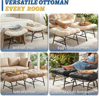 NICESOUL Indoor Outdoor Ottoman Set of 2, Large Wide Double Patio Footstool, PE Rattan Thicken Cushioned Footrest, All-Weather Wicker Furniture for Balcony, Porch, Living Room, Egg Chair, Grey