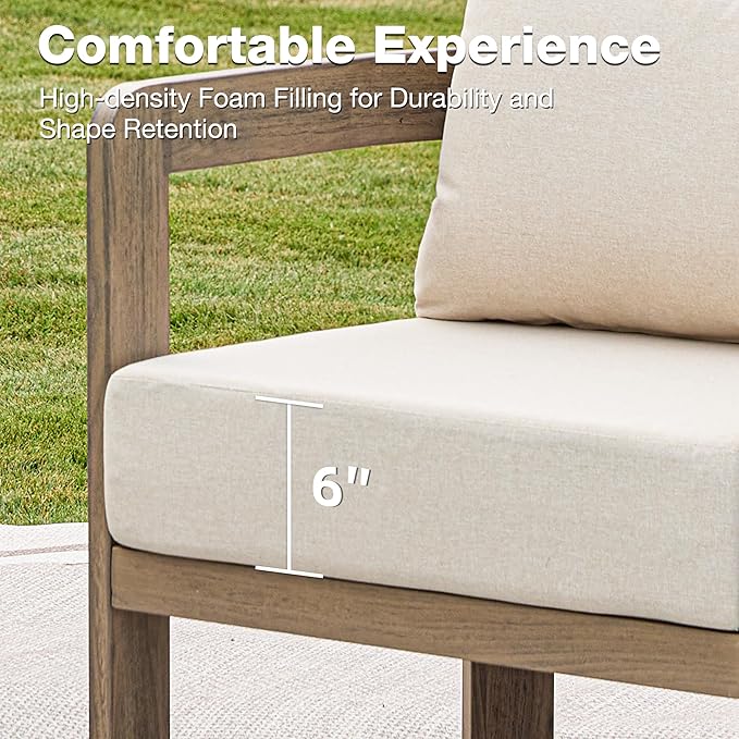 Outdoor Patio Furniture Set, Metal Patio Conversation Set with 6" Thick Cushions, Outdoor Couch and Patio Chairs Set for Backyard Porch Balcony, Beige