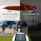 Best Choice Products 10ft Solar LED Offset Cantilever Hanging Market Patio Umbrella, 8 Sturdy Ribs, Easy Adjustment - Rust