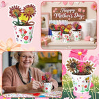 Funnymoom 48 Set Paintable Flower Pot Craft Kit DIY Spring Pots Craft for Mom with Watercolor, Pen Stickers, Plant Labels Garden Growing Kits for Spring Mother's Day Fun Activity