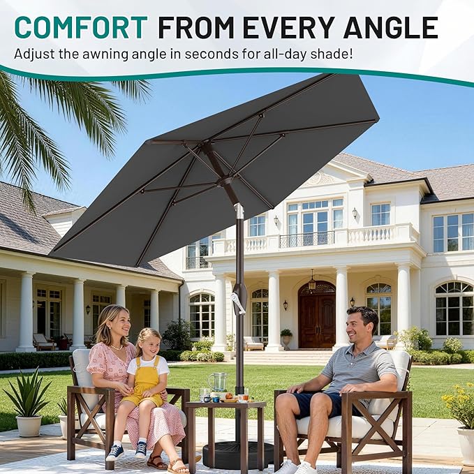 AreShark 7.5FT Patio Umbrella Table Market Umbrella with 6 Sturdy Ribs, Button Tilt/Crank, Heavy-Duty Outdoor Umbrellas for Pool, Deck, Garden and Backyard, Gray