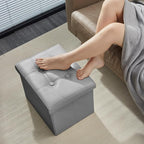 AmasSmile Storage Ottoman Folding Foot Rest Stool, Leather Footstool Bench, Short Ottoman Stool, Storage Foot Rest Store, Books (Grey, 17" D x 13" W x 13" H)
