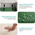9-Piece Outdoor Patio Furniture Set with 55,000 BTU Fire Pit Table, PE Wicker Rattan Sectional Sofa Patio Conversation Set with Ottomans & Coffee Table, Green
