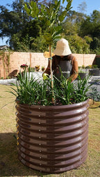 A ANLEOLIFE Set of 6, 30 Inch Extra Tall Galvanized Raised Garden Beds Kit, Large Oval & Round Metal Planters – Ideal for Backyard Vegetables Flowers Herbs, CaféBronze