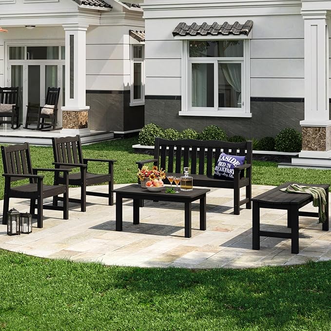 Stoog Outdoor Coffee Table, All-Weather Poly Lumber Patio Side Table, Rectangle End Table for Backyard, Porch, Garden, Balcony & Deck, Black