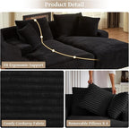 80" Double Chaise Lounge Chair Indoor, Oversized Boneless Couch Comfy Upholstered Sleeper Sofa Bed with 4 Pillows, Corduroy Cloud Loveseat Chair for Living Room No Assembly Required, Black