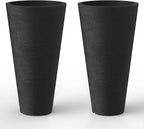 Kante Tall Round Planter Set of 2, 23" H Large Decorative Planter Pots for Outdoor Indoor Garden Patio Front Porch (Black)