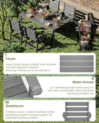 GREENVINES 7-Piece Outdoor Dining Set | HDPE | Patio Table and Chairs Sets for 6 | Patio Furniture | All Weather | Umbrella Hole | Grey | for Backyard Poolside Garden