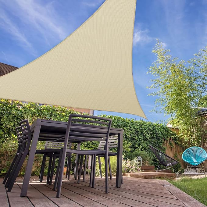 E&K Sunrise 18' x 18' x 18' Sun Shade Sail Triangle Canopy Shade Cover UV Block for Patio Backyard Garden Outdoor (Beige)