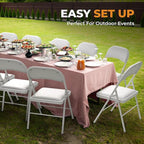 4 Pack Leather Chair | Foldable & Stackable | 350 lbs Capacity Steel Frame Seats for Indoor or Outdoor | Commercial Use Events Wedding Party Events Bulk Picnic Kitchen Dining - White