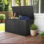 Devoko 240 Gallon Double-Wall Deck Box with Divider, Side Handles, Resin Outdoor Large Storage Box Waterproof and Lockable for Patio Furniture, Garden, Pool (Black)