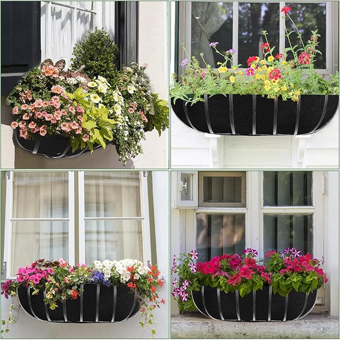 3PCS 30 Inch Planter Basket Liners Fabric Window Box Liners Felt Trough Planter Liner Replacement Black Flower Basket Liner Non-Woven Hanging Plant Liner for Planters Garden Fence - Avoid Bird Nesting