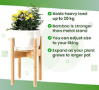 ZPirates Plant Stand for Indoor - Adjustable Sideways to fit 8 10 or 12 Inch-wide Medium-Large Planter Pots - Ideal for Live and Fake, Corner and Floor Plants - 14-inch Tall - Bamboo Wood