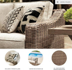 Signature Design by Ashley Beachcroft Outdoor Left & Right Arm Facing Wicker Patio Loveseats, Nuvella Weather Resistant Fabric, Brown & Beige