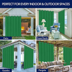 PureFit Outdoor Curtains for Patio Waterproof Weatherproof, UV Resistant Outside Curtains for Gazebo, Front Porch, Pergola, Sun Blocking Privacy Curtain, 100W x 108L inch, 1 Panel, Green