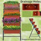 Homdox 3.74FT Vertical Garden Bed, 5 Tiers Raised Garden Planter, 23 * 26 * 45Inch Outdoor Stand with 4 Hooks for Vegetable Flower, Patio Yard, Brown