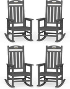 Oversized Outdoor Rocking Chairs Set of 4, High Back Porch Rocker Chair, HDPE All Weather Resistant Rocking Chairs for Patio, 380lbs Weight Capacity, Dark Grey