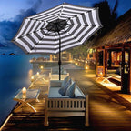 Blissun 9 ft Solar Umbrella 32 LED Lighted Patio Umbrella Table Market Umbrella with Tilt and Crank Outdoor Umbrella for Garden, Deck, Backyard, Pool and Beach (Black and White)