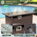 Aoxun 8 Piece Patio Furniture Set with 44” Fire Pit Table Wicker Rattan Outdoor Sectional Sofa Set with Coffee Table and Thickened Cushions, Beige (Waterproof Cover Included)