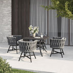 Grand patio 5-Piece Outdoor Dining Set for 4, Patio Dining Furniture Set for 4 Swivel Rope Wicker Chairs & 1 Square Dining Faux Woodgrain Table with Umbrella Hole, Dark Gray