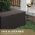 Devoko 100 Gallon Waterproof Large Resin Deck Box Indoor Outdoor Lockable Storage Container for Patio Furniture Cushions Garden Tools (100 Gallon, Dark Brown)