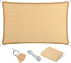 Eden's Decor Straight Flat-Edged Sun Shade Sail Rectangular 11' x 21' Beige UV-Blocking Outdoor Canopy Fabric Cloth Awning for Pergola Patio Garden Backyard Custom Size