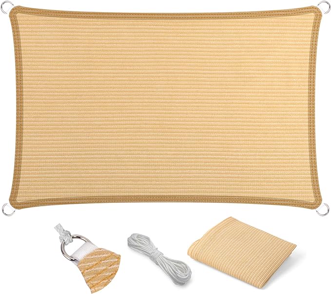 Eden's Decor Straight Flat-Edged Sun Shade Sail Rectangular 12' x 18' Beige UV-Blocking Outdoor Canopy Fabric Cloth Awning for Pergola Patio Garden Backyard Custom Size