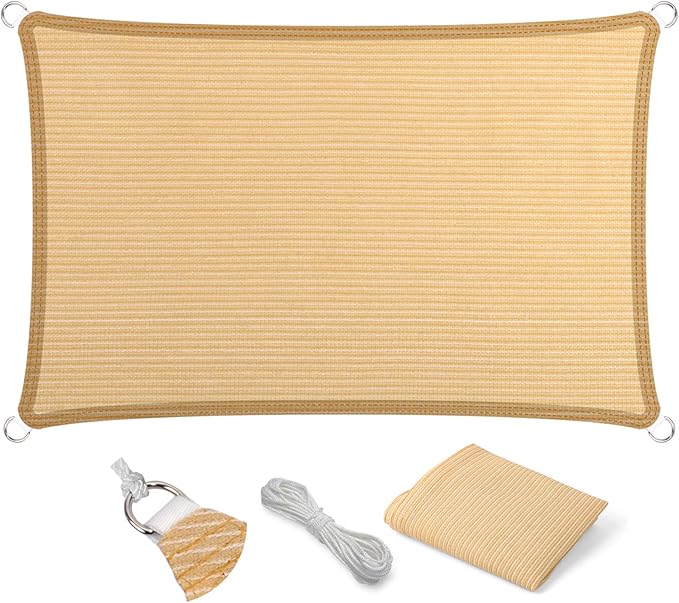 Eden's Decor Straight Flat-Edged Sun Shade Sail Rectangular 5' x 19' Beige UV-Blocking Outdoor Canopy Fabric Cloth Awning for Pergola Patio Garden Backyard Custom Size