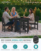 SERWALL Outdoor Dining Set for 4, HDPE Square Table and Chairs Set All Weather Patio Dining Set with 4 Armless Chairs for Patio, Black