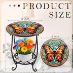Outdoor Side Table Round Small Mosaic Patio Accent Indoor End Plant Coffee Tea Table for Yard Patio Porch Garden Living Room, Bedroom(Butterfly B Style,12 Inch)