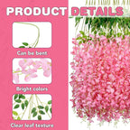 Artificial Wisteria Vines Pink 75 Pack, Silk and Plastic Hanging Flowers