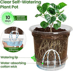 MIXC 12 Packs 6.5 Inch Self Watering Pots for Indoor Plants - Clear Nursery Plant Pots with Drainage, Deep Visible Reservoir - Flower Planter Outdoor with Wicking Rope