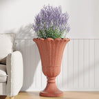 23" Tall Planters for Outdoor Plants Set of 2, Planter with Drainage Holes and Petal Design, Large Outdoor Planters for Porch, Garden, Indoor, Red
