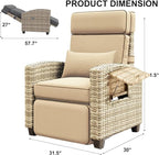 Garvee Outdoor Recliner Chair, 145° Adjustable Backrest & Footrest Lounge Chair with Removable Cushion and Flip-Up Side Table, All-Weather PE Wicker & Steel Frame for Poolside, Deck, Balcony, Khaki