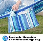 Double Quilted Fabric Tree Hammock with Spreader Bar, 12ft Hammocks 2 Person for Outside, Fits 11ft -13ft Hammock Stand, Large Pillow, Side Pocket & Carabiner, Max 475 lbs Capacity (Ocean Blue)