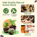 Set of 3 Wooden Flower Boxes Outdoor, Durable Acacia Wood Barrel Planters for Outdoor Plants with Ergonomic Handles, Drainage Holes, Multiple Sizes Wood Bucket Planter for Home Décor