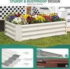 Galvanized Raised Garden Bed - 4x2x1ft Metal Garden Planter Box Outdoor | Steel Raised Bed Kit with Bracing Rods, Gloves for Gardening Vegetables Fruits and Flowers (White)