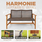 IDZO Harmonie 800lbs Capacity Outdoor Loveseat Furniture, FSC Certified Acacia Patio Sofa with Upgraded 2000 Hours UV Resistant Wicker, Teak Finish Porch Couch