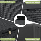 Outdoor Storage Box, Resin Deck Boxes Indoor and outdoor, Waterproof Storage Box Lockable Lid (Black, 70 Gallon)