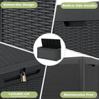 Deck Box, 60 Gallon Black Resin Outdoor Storage Box with Lockable Lid