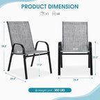 Outdoor Stackable Chairs Set of 8, Stacking Patio Chairs with Textilene Fabric, Outside Furniture for Garden Backyard Balconie Poolside Deck, Grey