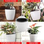 ORIMERC 6 Pack White Self Watering Wall Hanging Planter Pots Vertical Garden Window Mount Indoor Outdoor Plant Flower Basket Kitchen Herbs Balcony Railing Shelf Fence Bedroom Trellis Decor(Medium)