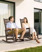 SERWALL Outdoor Rocking Chair Set of 4, Oversized HDPE Patio Rocking Chair with Footrest for Adults, All Weather Porch Rocker for Deck Patio Balcony, Coffee