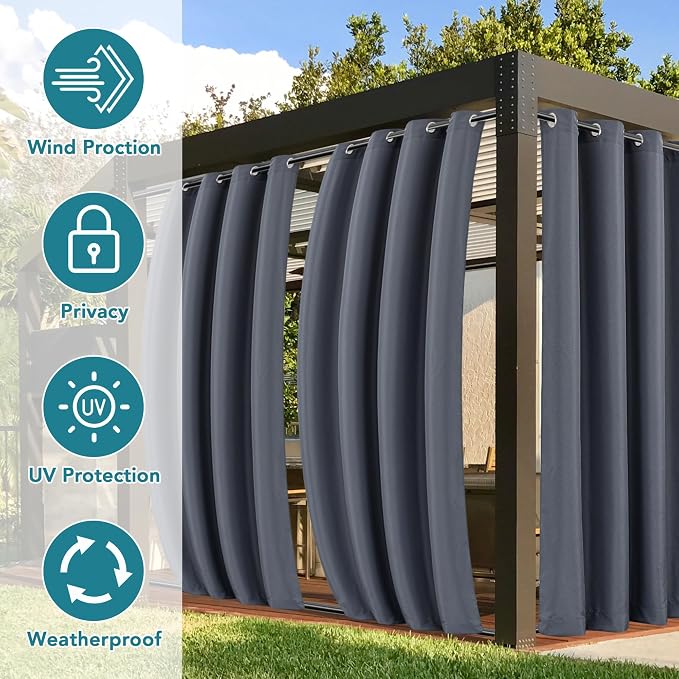 Outdoor Curtain Panels, Waterproof Grey 4-Pack, 54 x 108 Inch