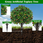 2 Pack Artificial Olive Topiary Tree, Artificial Shrub Bushes with Ground Spike, Fake Evergreen Tree for Porch, Artificial Plants for Outdoor Planters Indoor UV Resistant