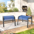 ONBRILL Outdoor Ottoman Set of 2, All Weather Outdoor Foot Stool with Supportive Textliene and Metal Frame, Stackable Oversized Outdoor Foot Rest for Furniture Patio Garden Pool, Blue