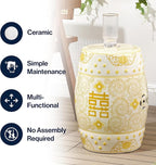 JONATHAN Y TBL1013B Double Happiness 18" Chinoiserie Ceramic Drum Indoor/Outdoor Garden Stool Bohemian, Coastal, Classic, Cottage,Traditional, Patio, Garden, Bathroom, Living Room, Yellow/White