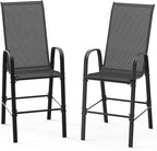 VINGLI Set of 2 Stackable Outdoor Bar Stools – Sling Chairs with High Back & Armrests, for Lawn, Garden, Bar, Black